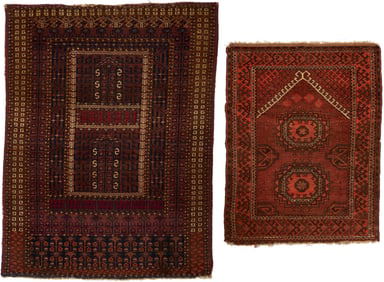 2 Antique Turkmen Ersari Rugs, Ensi & Prayer Rug
