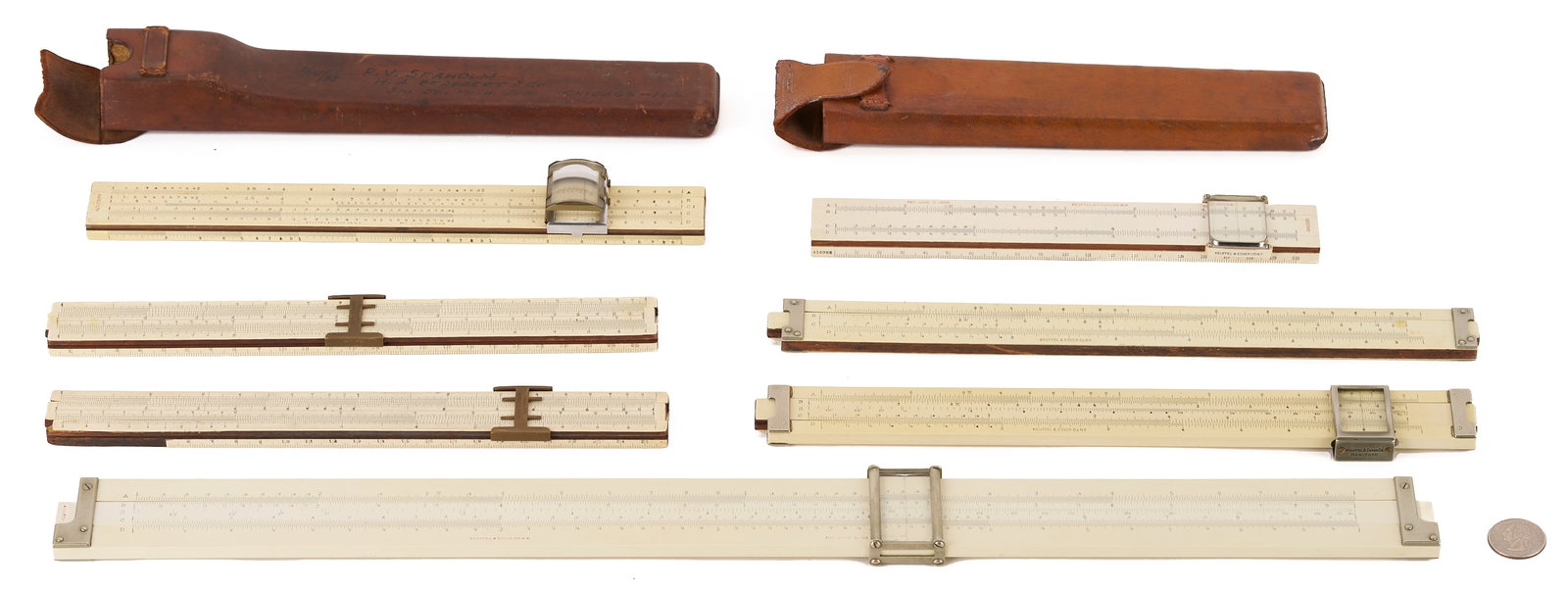 Grouping of 7 Keuffel & Esser Slide Rules; K&E (1 of 8)