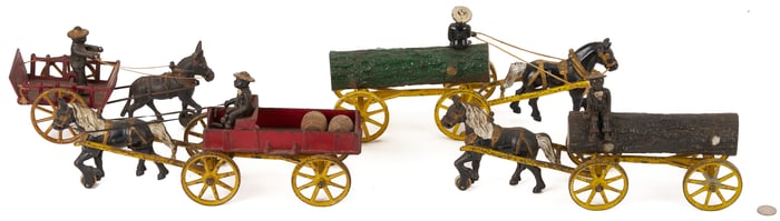 4 Cast Iron Horse & Rider Toys, Kenton & Hubley