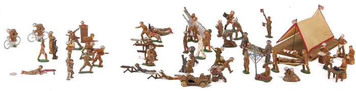 58 Barclay and Manoil WWI Toy Soldiers and 1 Tent