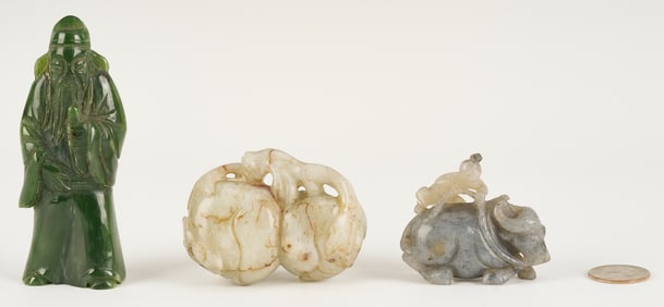 3 Netsuke Carvings including Jade