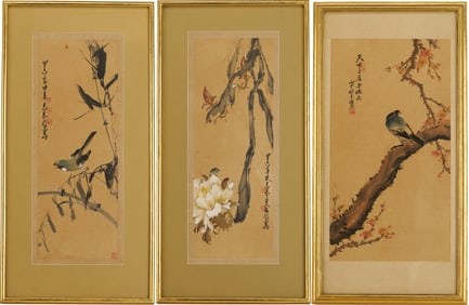 3 Chinese Bird & Flower Paintings Attrib. Li Manshi