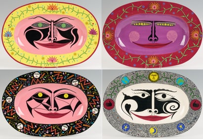 4 Patrick Dougherty Polychrome Ceramic Wall Plaques