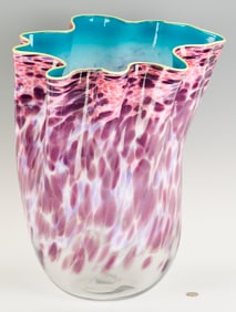 Dale Chihuly Macchia Art Glass Sculpture in Purple, Pink, & Aqua w/ Yellow Lip
