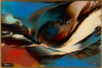 Leonardo Nierman Abstract Oil Painting, Vuelo Nocturno