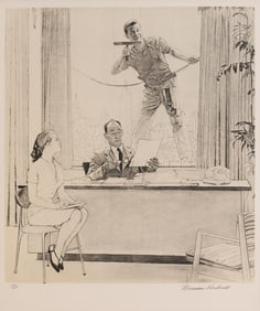 Norman Rockwell Signed Lithograph, Window Washer