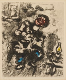 Marc Chagall Etching w/ Hand-Coloring, from Fables de la Fontaine, Le Savetier et le Financier