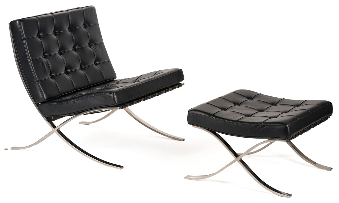 Labeled Knoll Barcelona Chair & Stool, 3 of 3, Mies van der Rohe Design (1 of 18)