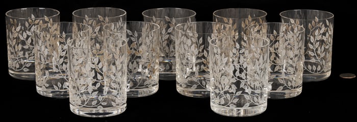 11 Lalique Glass Tumblers, Liane Doree Pattern