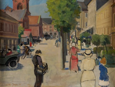 Victor Jensen O/C, 1920s Street Scene