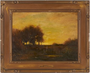 George Conroy O/C Tonalist Landscape Painting, Sunset