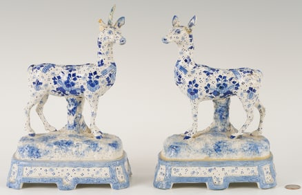 Pair of Delft  Deer Figures