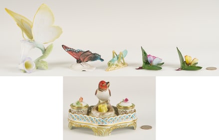 4 Herend Porcelain & 1 Rosenthal Porcelain Insect Figures, incl. Butterflies