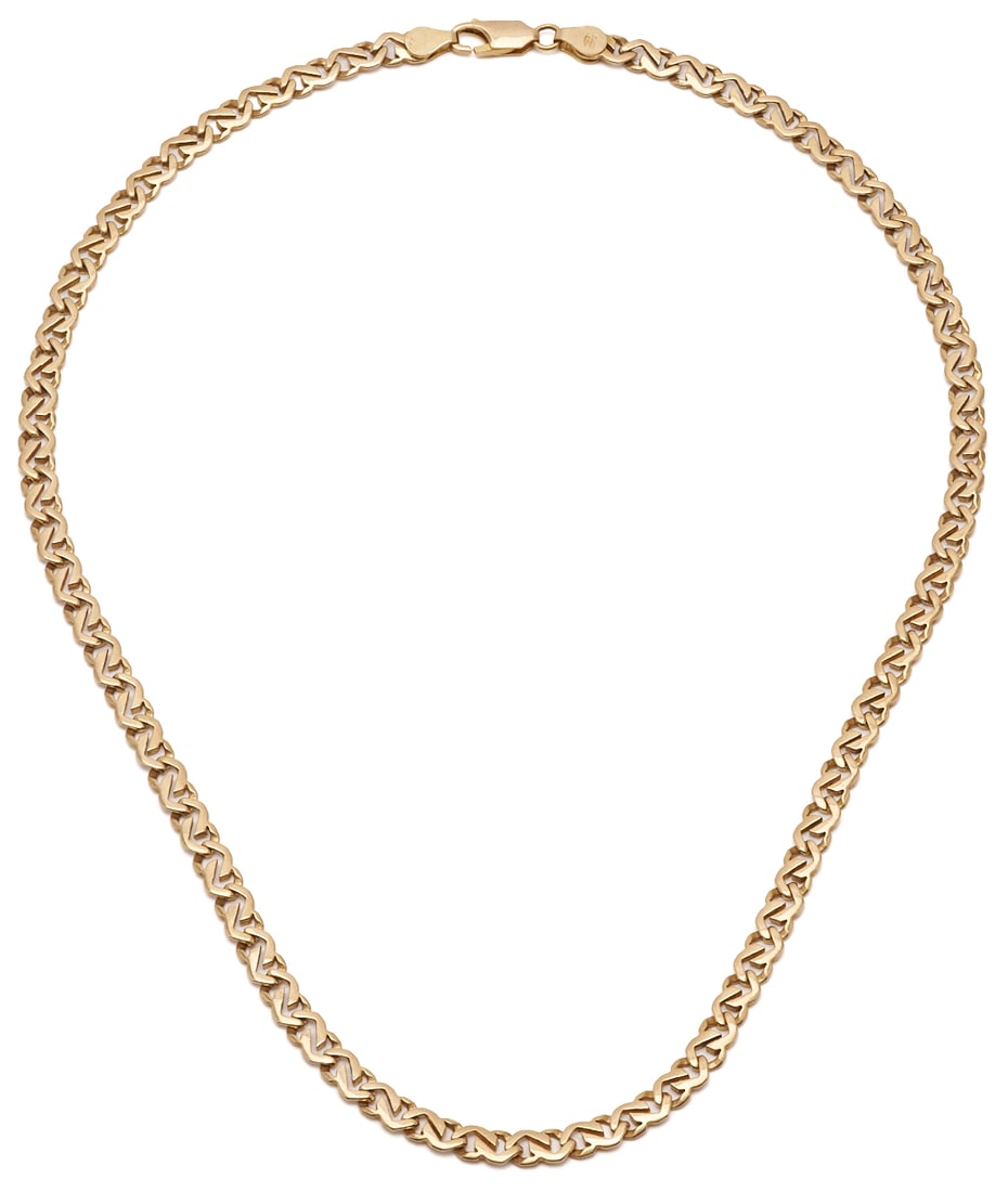 14K Gold Cuban Link Necklace: 14K yellow gold Cuban link necklace. The necklace is marked "585 Italy" and XRF tests 14K gold. The necklace is 20 in. L. and has a weight of 27.67 grams.Additional high-resolution phot