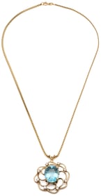 Aquamarine & Diamond Gold Pendant