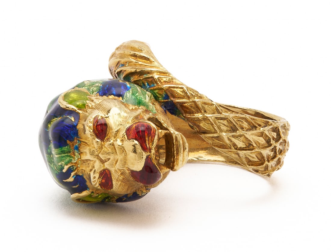 Italian 18K Gold & Enamel Panther Ring (1 of 8)