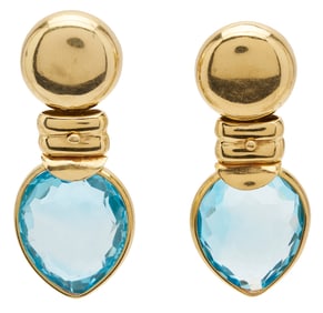 18K Gold & Blue Topaz Earrings
