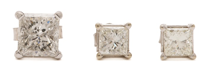 Three 14K Gold & Diamond Stud Earrings