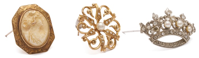 3 Gold & Gemstone Brooches