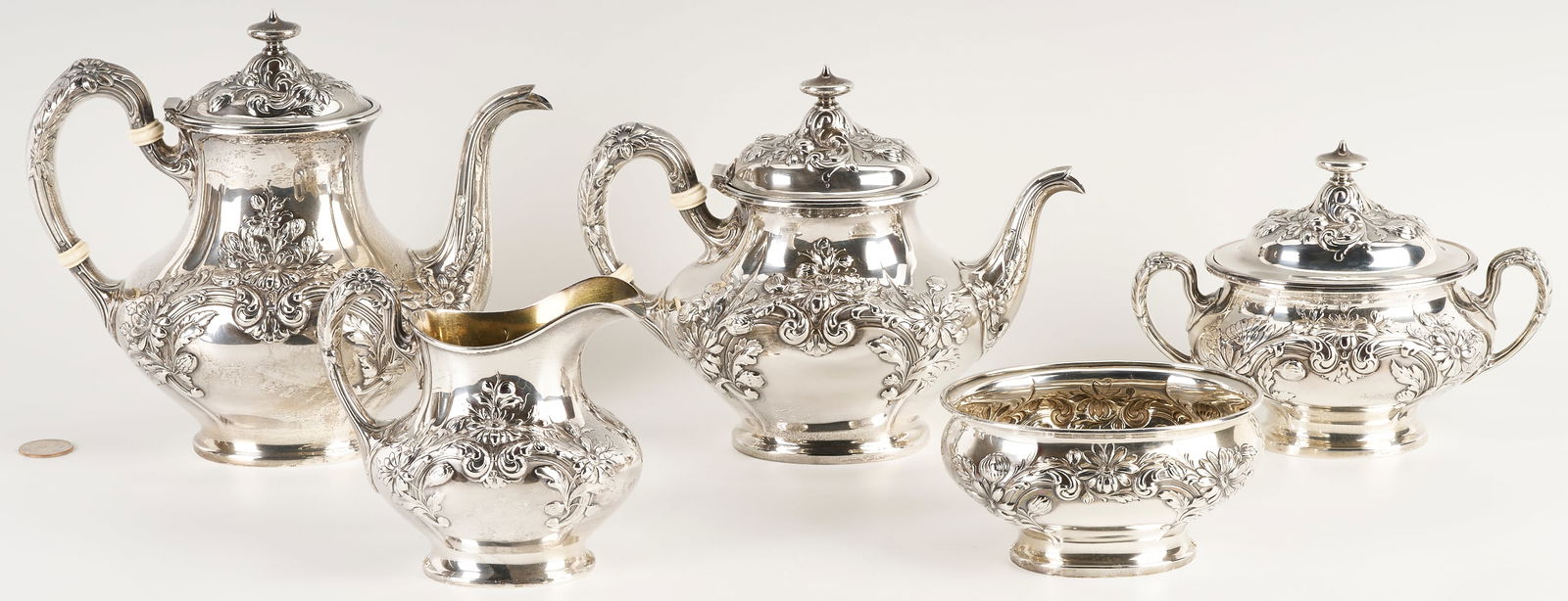 Gorham Marguerite Pattern Sterling Tea Set, 5 pcs (1 of 18)