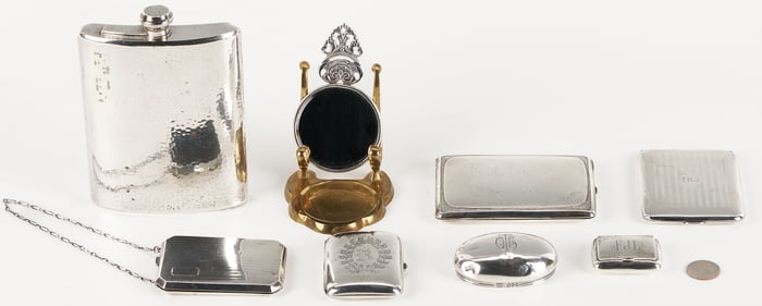 8 Sterling Silver Items Incl. Flask, Card Cases