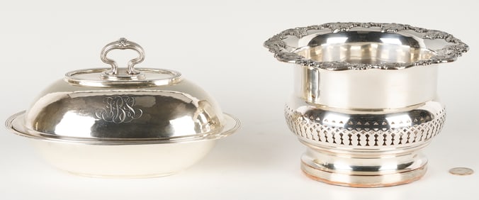 Sterling Entree Dish and Old Sheffield Champagne Cooler