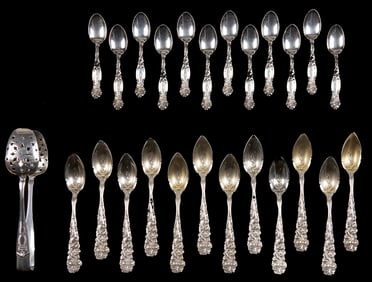 Tiffany Ice Tongs plus 24 Antique Silver Spoons