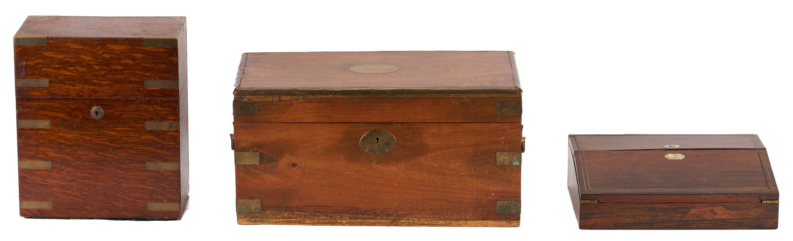 3 Brass Bound or Inlay Wooden Boxes (1 of 17)