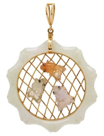 18K Jade Fish Net Pendant