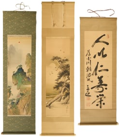 3 Chinese Scroll Paintings, Landscapes & Calligraphy