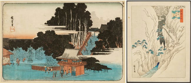 2 Japanese Woodblock Landscape Prints Incl. Hiroshige, Famous Places in Edo