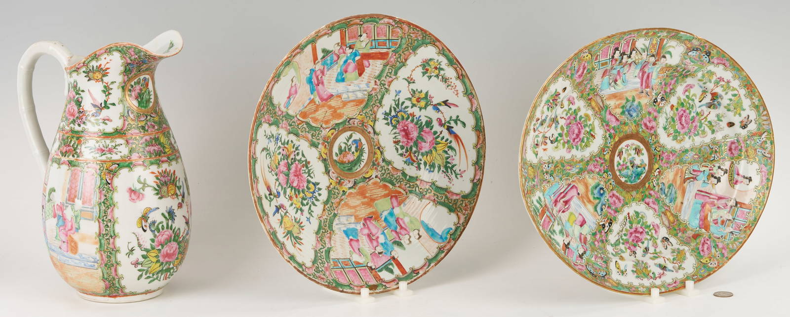 3 Chinese Export Rose Medallion Pieces, Pitcher & Platters