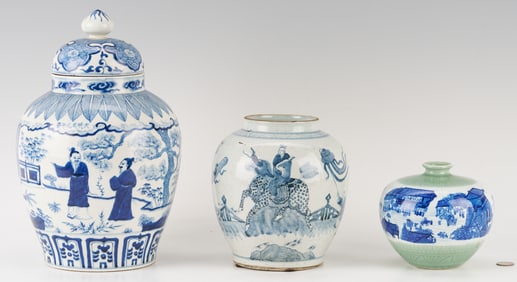 3 Chinese Blue & White Porcelain Jars