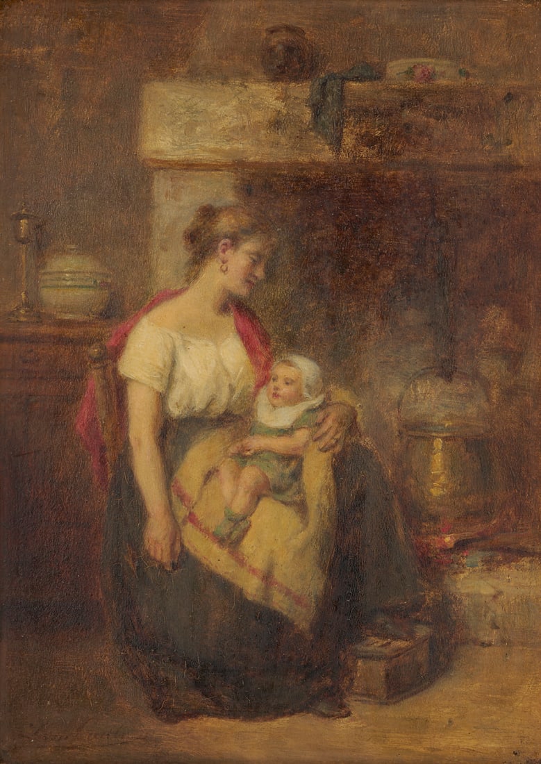 Leon Emile Caille Oil on Panel Painting, Mother & Child (1 of 10)