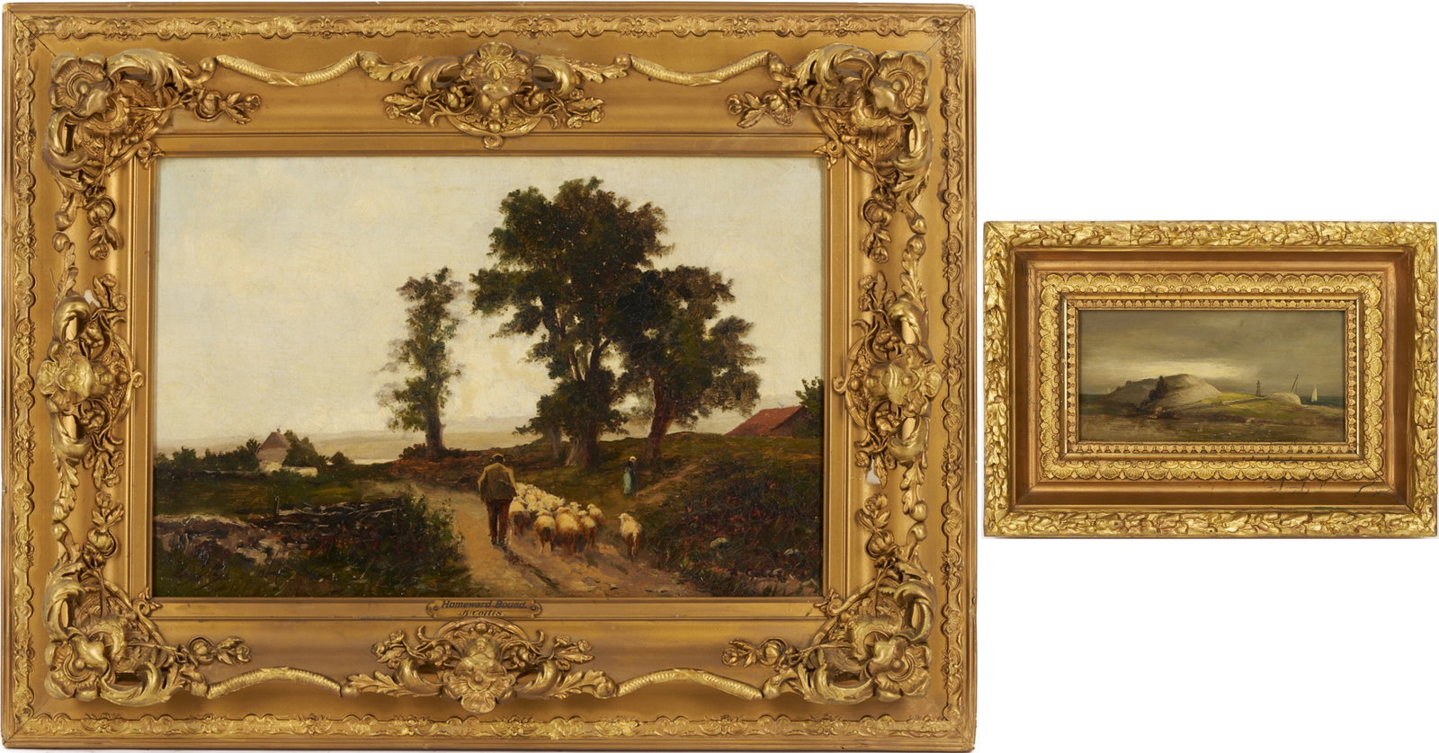 Two 19th C. Paintings: Landscape with Sheep and Coastal Scene (1 of 18)