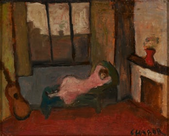 Moura Chabor, O/B Painting of Reclining Nude