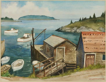 Yngve Edward Soderberg W/C Marine Painting, New England Harbor