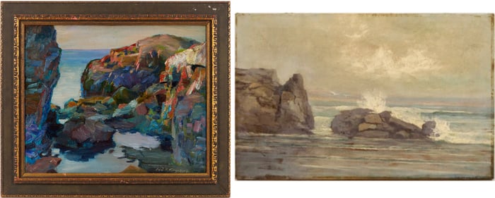2 Coastal Seascape Paintings, Edward Kingsbury & E.W. Parkhurst