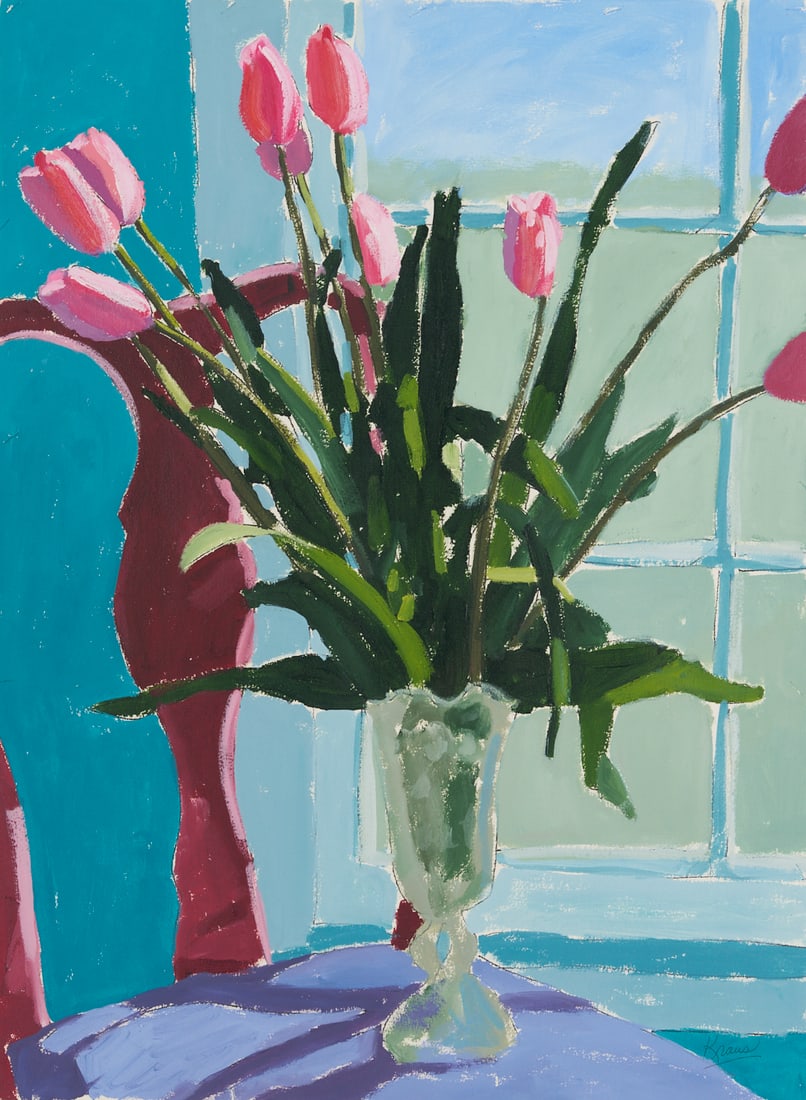Harold Kraus Oil Painting, Still life w/ Tulips (1 of 9)