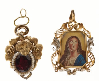 2 Antique Gold & Gemstone Pendants