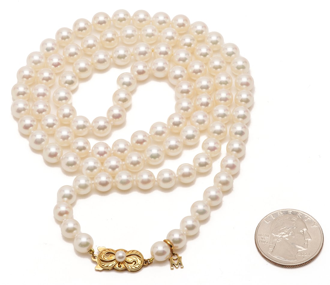 Ladies' Mikimoto Pearl Necklace, 18K Gold Clasp - 2