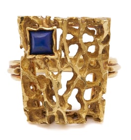 Ladies' Designer 18K Yellow Gold & Lapis Ring