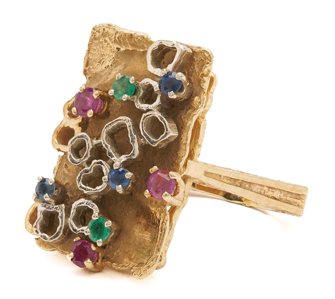 14K Gold, Emerald, Ruby, & Sapphire Ring - 3