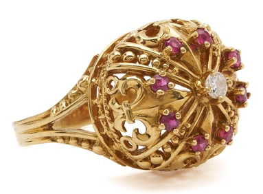 18K Gold, Ruby & Diamond Crown Ring