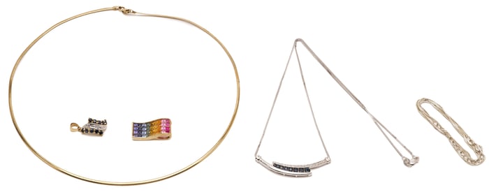 Gold, Silver, & Gemstone Necklace Lot