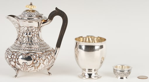 Sterling Teapot, Coin Silver Goblet & Odiot French Salt