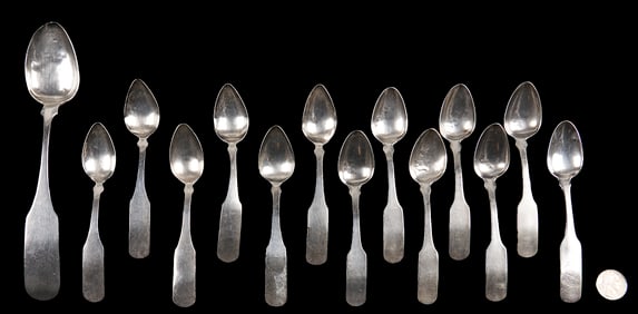 14 East Tennessee Coin Silver Spoons, J.B. Wells
