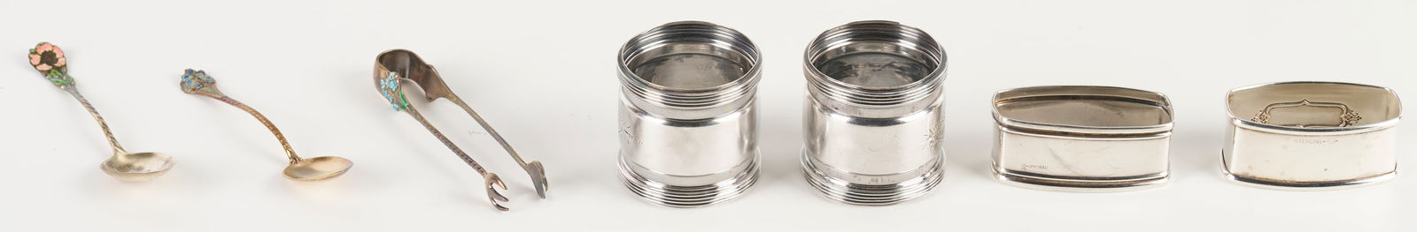 8 Antique Sterling Silver Items incl. Enameled Spoons, Napkin Rings - 15