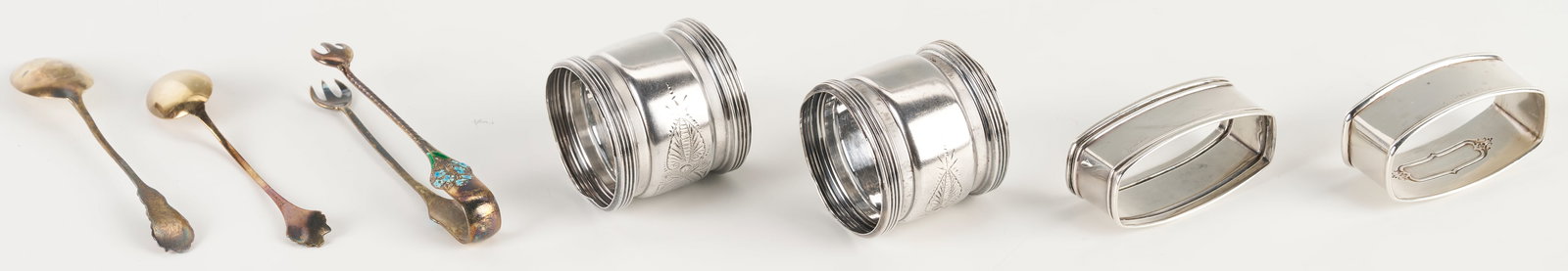 8 Antique Sterling Silver Items incl. Enameled Spoons, Napkin Rings - 16