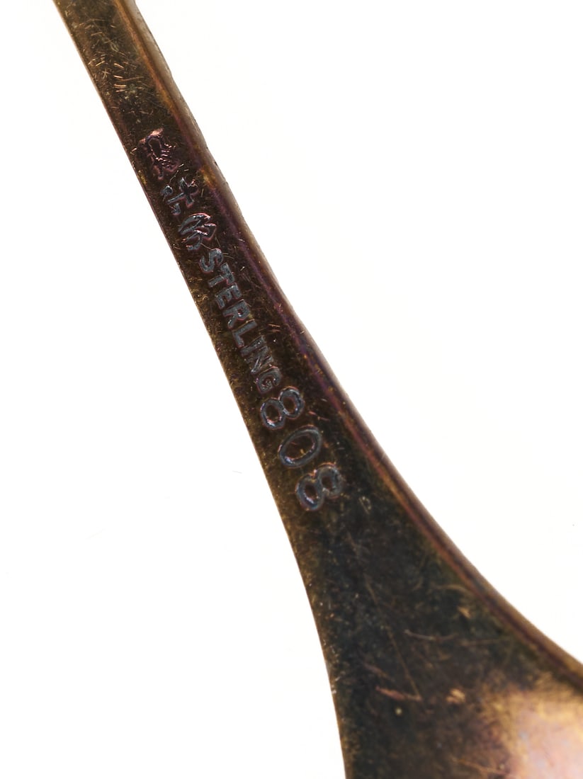 8 Antique Sterling Silver Items incl. Enameled Spoons, Napkin Rings - 18